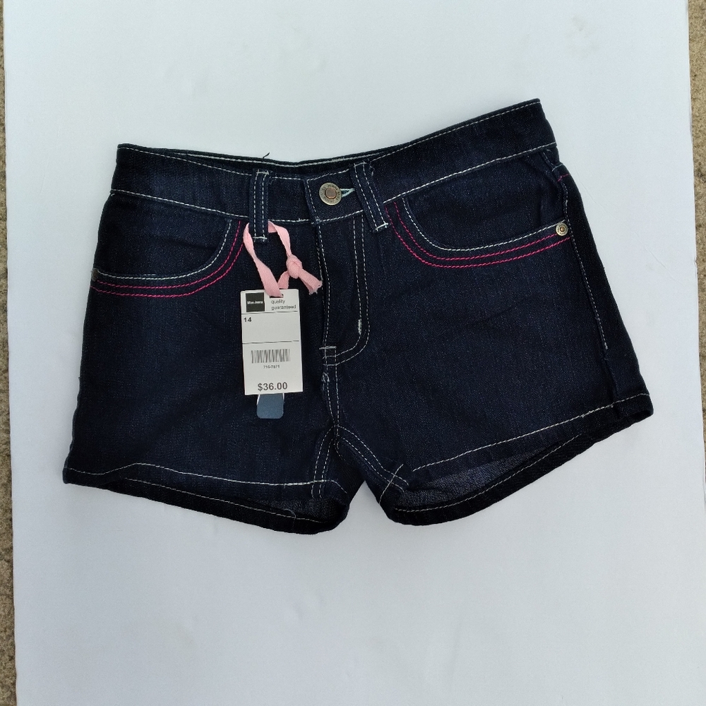 Miss Jeans Dark Wash Denim Shorts With Sequins Girls Size 14